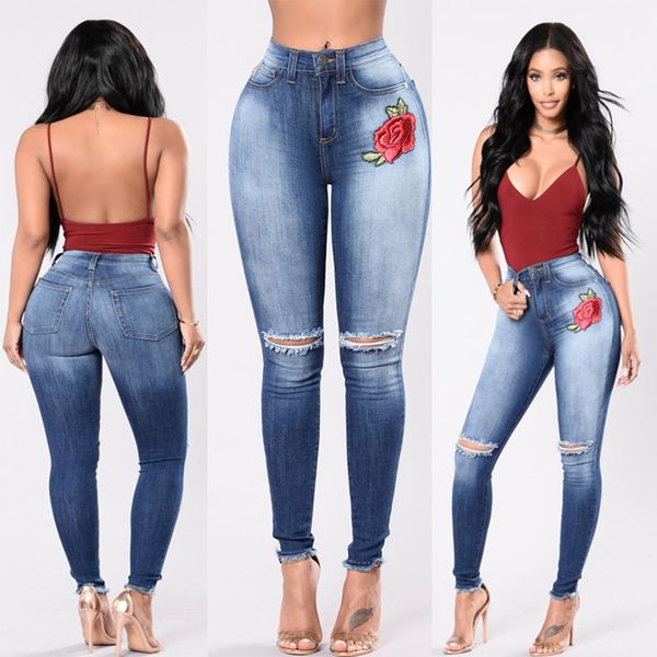 aecker womens high waist skinny push up ripped jeans for ladies stretch high waisted embroidery denim pants jean jeans woman, Blue 
aecker womens high waist skinny push up ripped jeans for ladies stretch high waisted embroidery denim pants jean jeans woman, Blue
