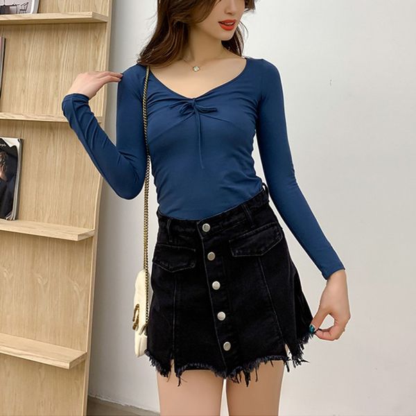 women slim t-shirt long sleeve lace up v-neck t shirt female casual women's clothing, White
women slim t-shirt long sleeve lace up v-neck t shirt female casual women's clothing, White