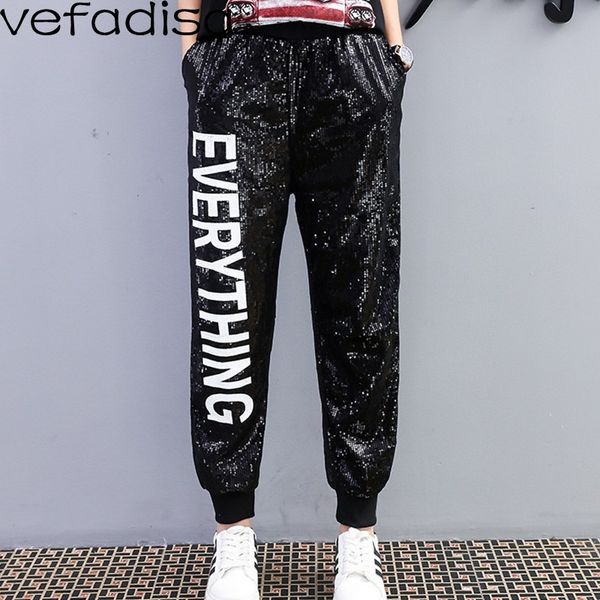 vefadisa full sequin pants women white letter long pants black elastic waist streetwear trousers for girls zld625, Black;white
vefadisa full sequin pants women white letter long pants black elastic waist streetwear trousers for girls zld625, Black;white