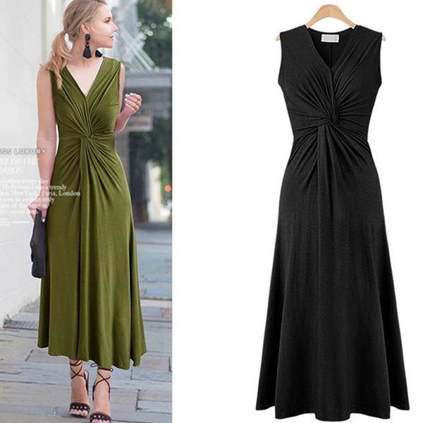 twisted women sleeveless dresses solid fashion large size v neck maxi dress in 3 colors summer party dresses, Black
twisted women sleeveless dresses solid fashion large size v neck maxi dress in 3 colors summer party dresses, Black