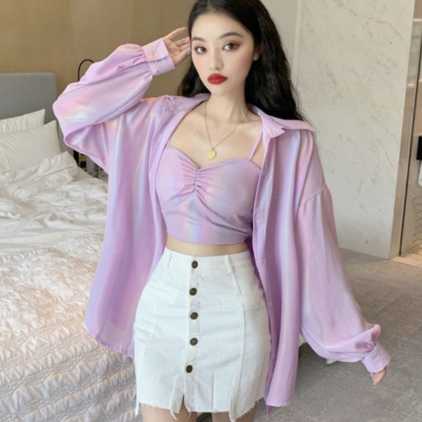 женщины chic две пьесы набор рубашки femme shiny женские блузки топы lady фиолетовые рубашки с camis, White
женщины chic две пьесы набор рубашки femme shiny женские блузки топы lady фиолетовые рубашки с camis, White