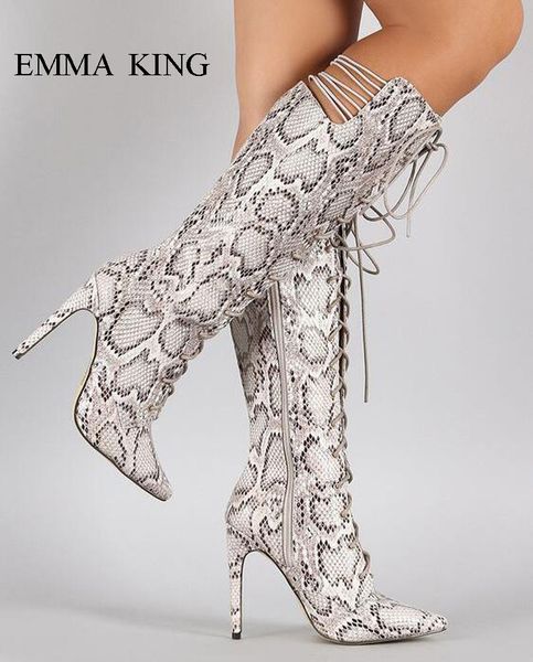 2019 new snake printed knee high boots pointed toe high heels lace-up stilettos spring autumn evening party dress women shoes, Black
2019 new snake printed knee high boots pointed toe high heels lace-up stilettos spring autumn evening party dress women shoes, Black