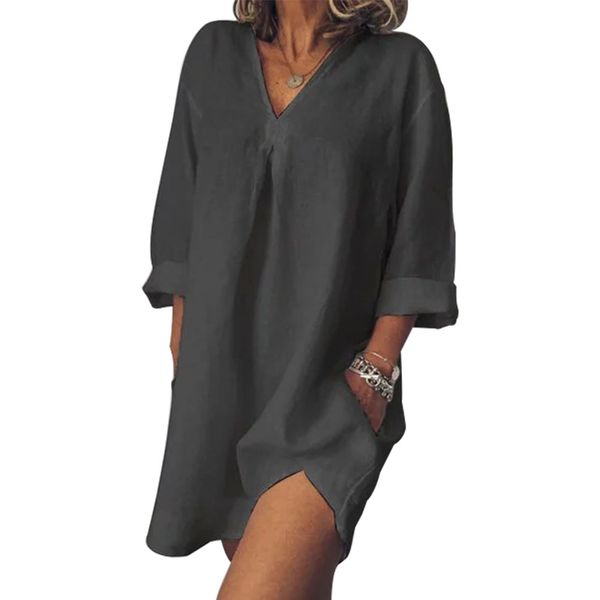 fashion 3/4 sleeve casual blouse v neck women shirt with pocket summer mini dress solid loose daily soft, White
fashion 3/4 sleeve casual blouse v neck women shirt with pocket summer mini dress solid loose daily soft, White