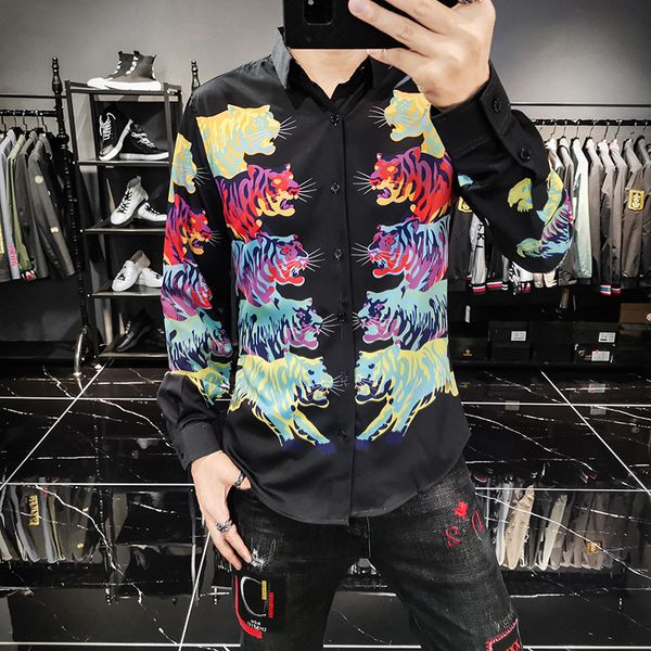 autumn men shirt black tigers print long sleeve slim fit shirts male social street fashion clothing regular cotton camisa -3xl, White;black
autumn men shirt black tigers print long sleeve slim fit shirts male social street fashion clothing regular cotton camisa -3xl, White;black