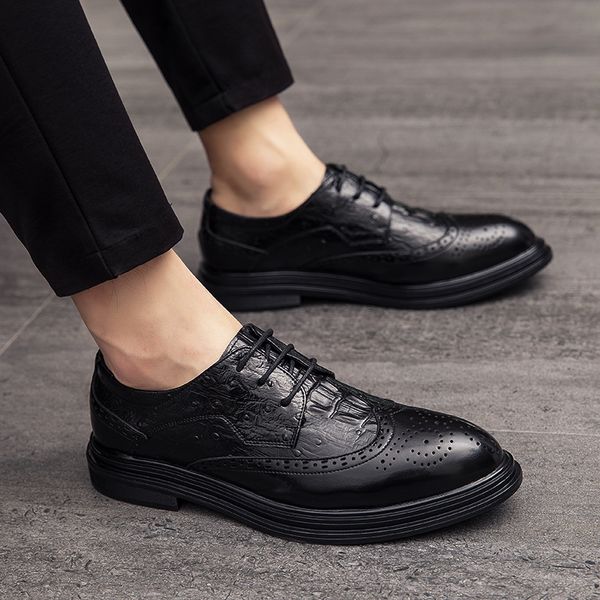 men brogue shoes casual comfortable fashion lace-up quality leather shoes outdoor breathable men snekers men's flat o4, Black
men brogue shoes casual comfortable fashion lace-up quality leather shoes outdoor breathable men snekers men's flat o4, Black
