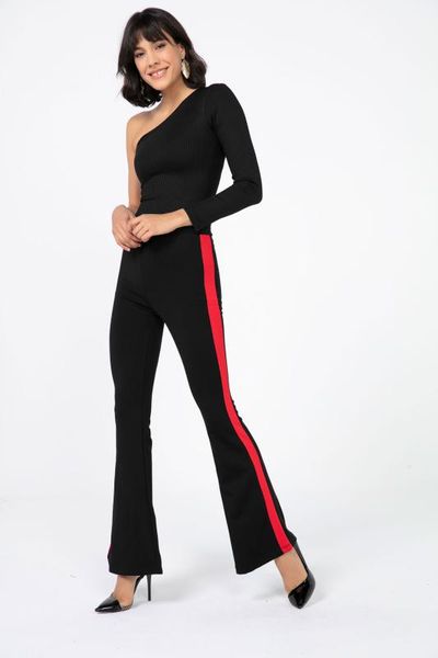 side stripe клеш lycra брюки, Black;white 
side stripe клеш lycra брюки, Black;white