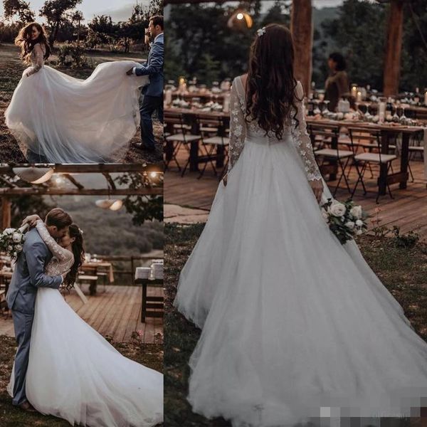 2020 3d floral applique wedding dresses a line long illusion sleeves tulle chapel train custom made boho wedding bridal gowns, White
2020 3d floral applique wedding dresses a line long illusion sleeves tulle chapel train custom made boho wedding bridal gowns, White