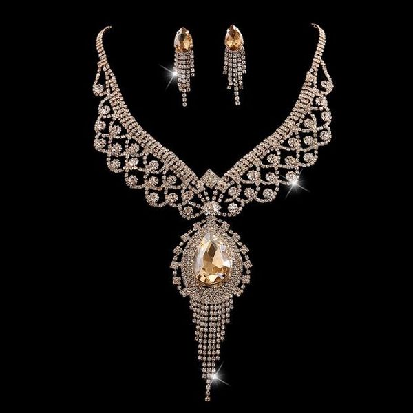 high - end color gold diamond zircon champagne crystal pendant necklace earrings for women's suit alloy material, Silver
high - end color gold diamond zircon champagne crystal pendant necklace earrings for women's suit alloy material, Silver
