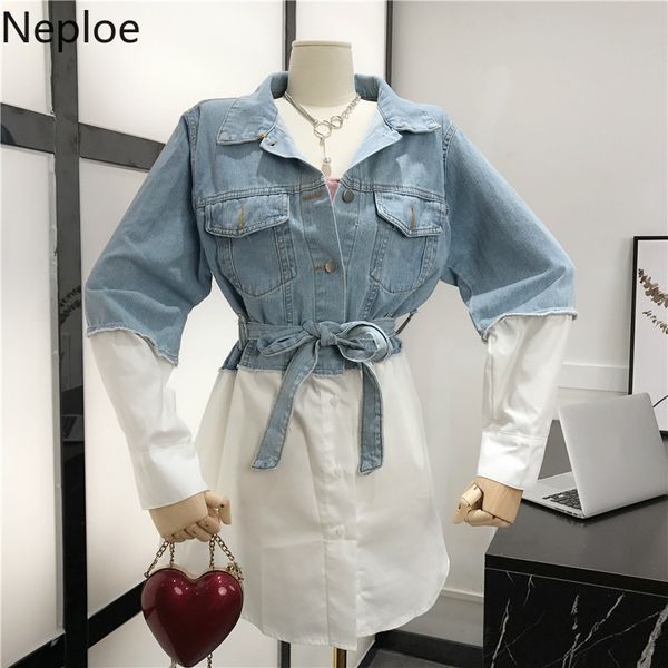 neploe 2019 autumn korean loose wild patchwork denim jacket women contrast color lace up slim waist casaco fenimnino 45760, Black;brown
neploe 2019 autumn korean loose wild patchwork denim jacket women contrast color lace up slim waist casaco fenimnino 45760, Black;brown