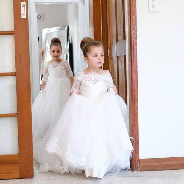 white flower girl dresses off the shoulder half sleeves lace tulle kids children first communion gown custom made, Red;yellow
white flower girl dresses off the shoulder half sleeves lace tulle kids children first communion gown custom made, Red;yellow