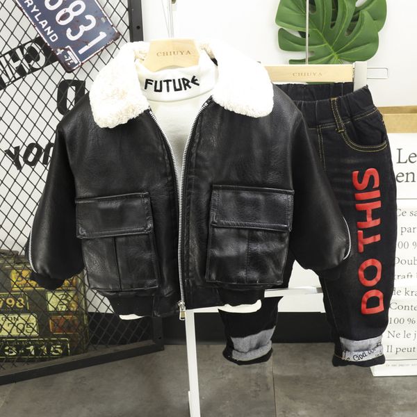 winter baby boys clothing set sport suit fashion child costume kids faux leather jacket,t-shirt,jeans tracksuit kids clothes set, White
winter baby boys clothing set sport suit fashion child costume kids faux leather jacket,t-shirt,jeans tracksuit kids clothes set, White
