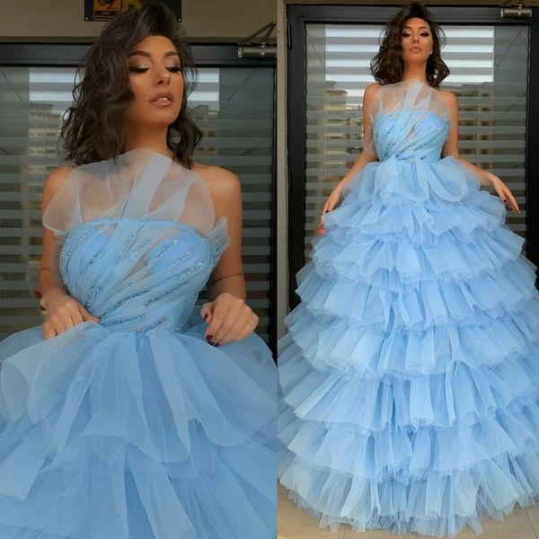 elegant sky blue prom dresses strapless tiered ruffles tulle evening gowns vestidos longo custom made party dress, Black
elegant sky blue prom dresses strapless tiered ruffles tulle evening gowns vestidos longo custom made party dress, Black