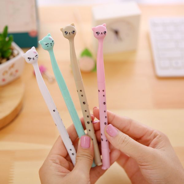 4pcs Cute Cat Gel Pen Ballpoint 0.5mm Black Color Ink Roller Ball Pen For Writing Signature Office Supplies School Student F066