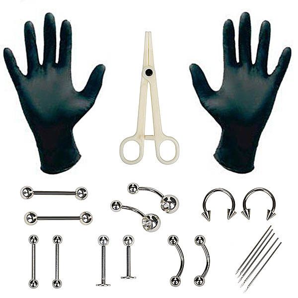 tongue nose belly button body jewelry piercing rings clamp gloves needles tool kit ear plug prong earrings internally threaded 20pcs/set, Silver
tongue nose belly button body jewelry piercing rings clamp gloves needles tool kit ear plug prong earrings internally threaded 20pcs/set, Silver