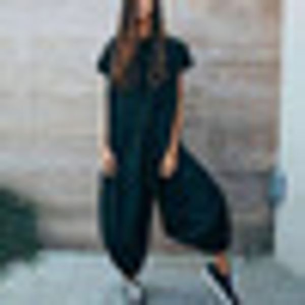 women baggy jumpsuit short sleeve playsuit casual loose wide leg trouser rompers, Black;white
women baggy jumpsuit short sleeve playsuit casual loose wide leg trouser rompers, Black;white