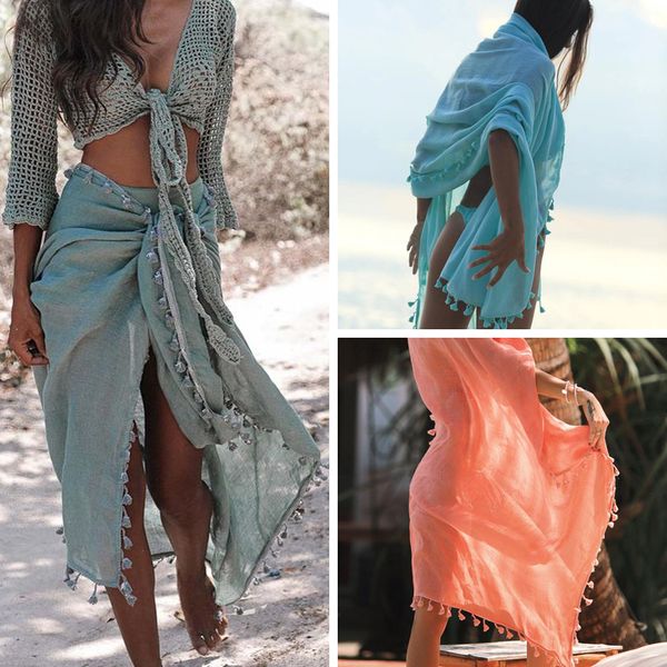 2019 beach cover ups tassel wrap skirt bikinis swimsuit female swimwear women solid pareo summer beach wear chiffon sarongs, Blue;gray
2019 beach cover ups tassel wrap skirt bikinis swimsuit female swimwear women solid pareo summer beach wear chiffon sarongs, Blue;gray