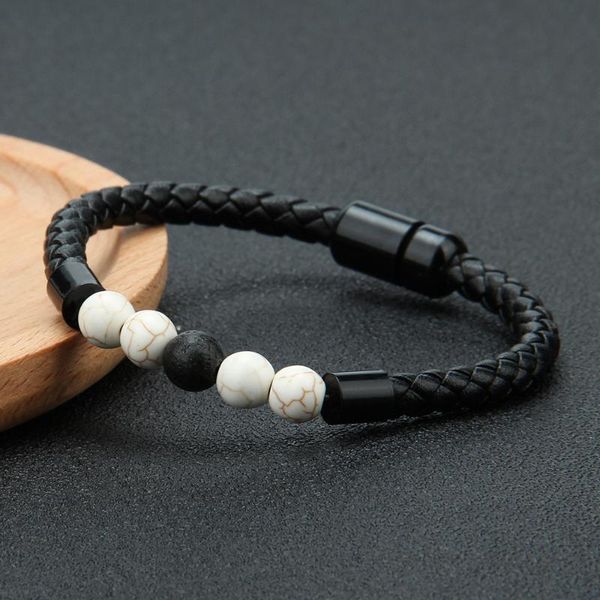 2020 new style magnetic buckle men's leather bracelet natural volcanic stone beaded men's hand jewelry factory outlet, Black
2020 new style magnetic buckle men's leather bracelet natural volcanic stone beaded men's hand jewelry factory outlet, Black