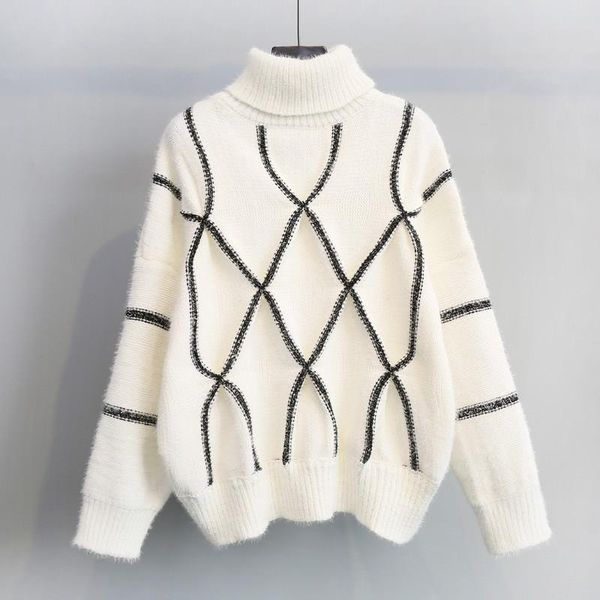 women's sweaters sweater turtleneck thick knitted jumpers women argyle korean pullover knitwear 2021 autumn winter warm, White;black
women's sweaters sweater turtleneck thick knitted jumpers women argyle korean pullover knitwear 2021 autumn winter warm, White;black
