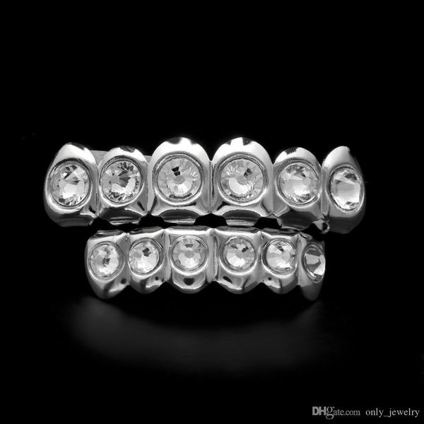 new style hip hop dental grills bling bling crystal teeth grills & bottom grill set jewelry gold silver, Black