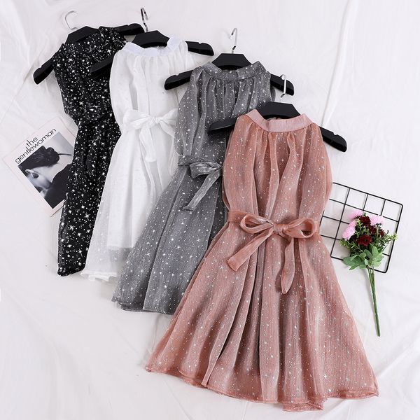 elegant women summer star print organza mini dress new halter sleeveless lace up bandage short silk chiffon beach bow dress, Black;gray
elegant women summer star print organza mini dress new halter sleeveless lace up bandage short silk chiffon beach bow dress, Black;gray