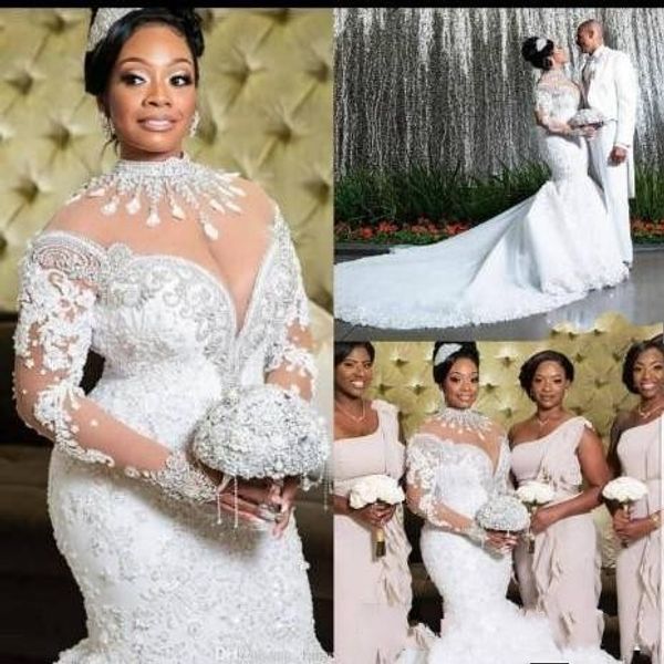 luxury 2020 south african mermaid wedding dresses lace crystals beading long sleeves bridal gown high neck sheer neck plus size vestiods, White
luxury 2020 south african mermaid wedding dresses lace crystals beading long sleeves bridal gown high neck sheer neck plus size vestiods, White