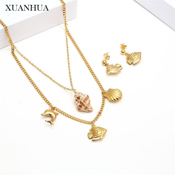xanhua stainless steel jewelry sets conch multi layer necklace earrings set woman accessories fashion jewellery choker chain, Silver
xanhua stainless steel jewelry sets conch multi layer necklace earrings set woman accessories fashion jewellery choker chain, Silver