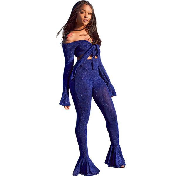 shining silver wire skinny flare pants high stretchy outfit two piece set tie bow off shoulder long bell sleeve crop top, White
shining silver wire skinny flare pants high stretchy outfit two piece set tie bow off shoulder long bell sleeve crop top, White