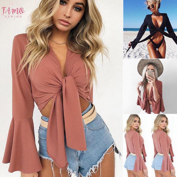 sexy женщин v шеи длинные flare рукавом футболка crop топы твердая тонкий bow tie front short summer beach tee top, White
sexy женщин v шеи длинные flare рукавом футболка crop топы твердая тонкий bow tie front short summer beach tee top, White