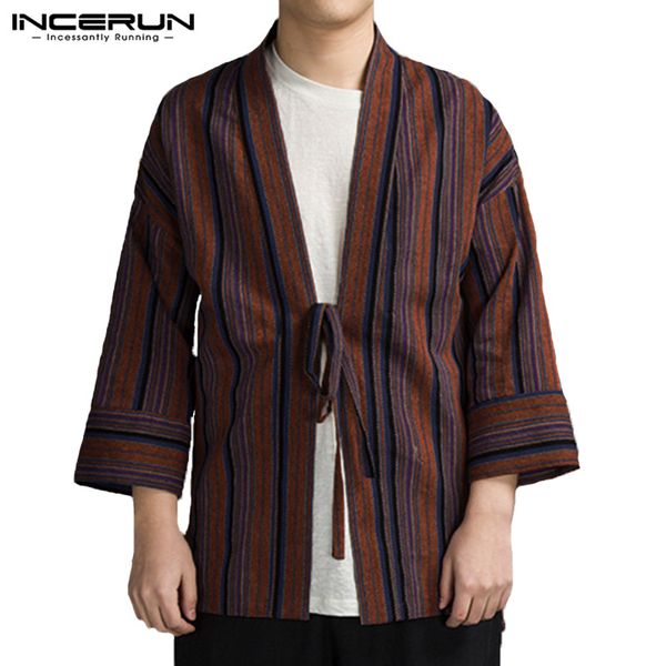 incerun men trench coat striped outerwear 3/4 sleeve lace up windproof chinese style men jacket kimono streetwear plus size 2019, Tan;black
incerun men trench coat striped outerwear 3/4 sleeve lace up windproof chinese style men jacket kimono streetwear plus size 2019, Tan;black