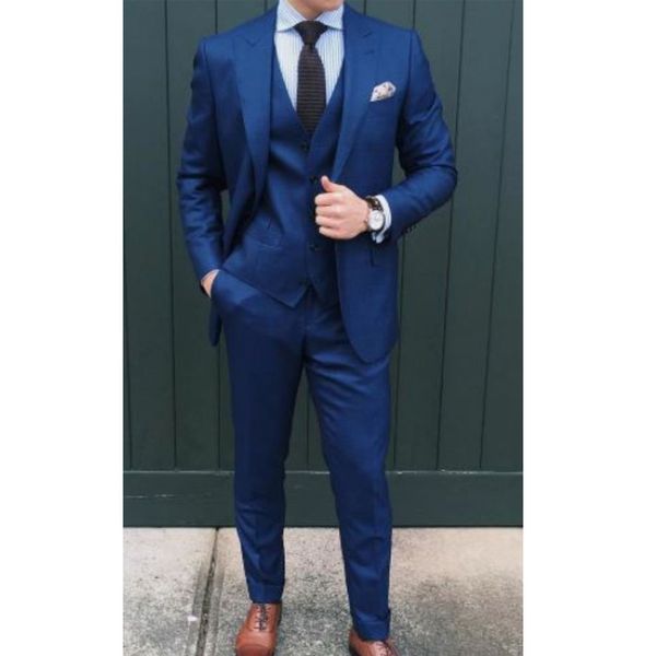 

three piece wedding men suits navy blue groom tuxedos peaked lapel formal jacket pants vest man blazer waistcoat, Black;gray