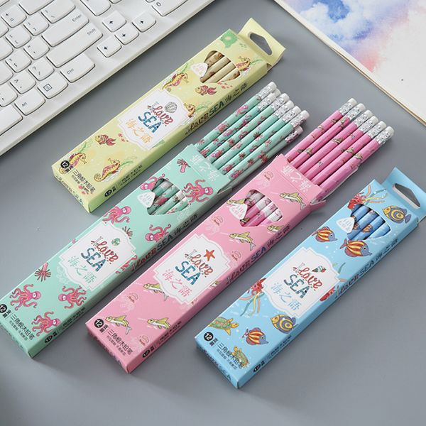 12pcs/lot kawaii sea language triangle beech hb rubber head pencils for kids writing school supplies stationery
12pcs/lot kawaii sea language triangle beech hb rubber head pencils for kids writing school supplies stationery