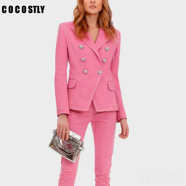 2020 designer blazer women's double breasted lion buttons stitching contrast pink denim jacket blazer femme, White;black
2020 designer blazer women's double breasted lion buttons stitching contrast pink denim jacket blazer femme, White;black