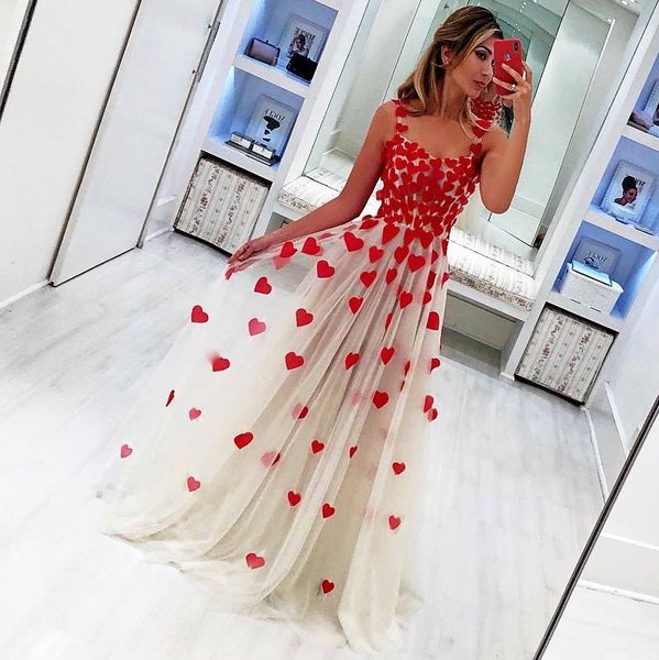 new design red heart applique a line prom dresses sleeveless evening gowns floor length party dresses, Black
new design red heart applique a line prom dresses sleeveless evening gowns floor length party dresses, Black