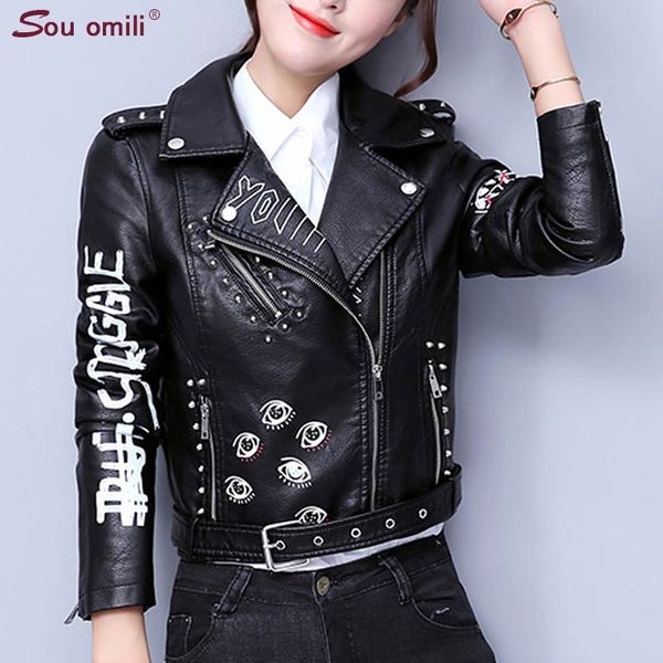 women's leather & faux printed letters rivet jacket women punk moto coat black jaquetas couro casaco chaquetas belt 2021
women's leather & faux printed letters rivet jacket women punk moto coat black jaquetas couro casaco chaquetas belt 2021