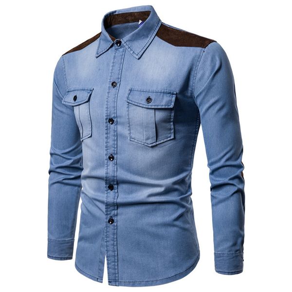 quality men's cotton denim shirts washed casual long-sleeved patchwork shirt slim fit jean cowboy tees hombre outerwear, White;black
quality men's cotton denim shirts washed casual long-sleeved patchwork shirt slim fit jean cowboy tees hombre outerwear, White;black