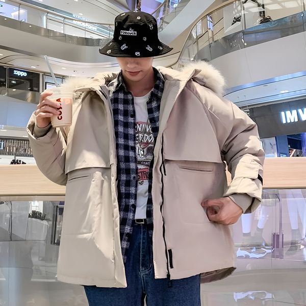 winter jacket men warm fashion thick parka men solid color casual fur collar hooded coat man loose cotton tooling jacket clothes, Black
winter jacket men warm fashion thick parka men solid color casual fur collar hooded coat man loose cotton tooling jacket clothes, Black