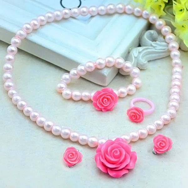 kids girls child pearl flower shape necklace + bracelet + ring ear clips jewelry set aic88, Silver
kids girls child pearl flower shape necklace + bracelet + ring ear clips jewelry set aic88, Silver