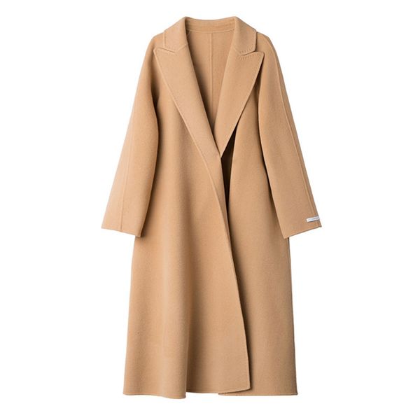 women's handmade cardigan coat woolen camel loose long double-faced wool coat, Black
women's handmade cardigan coat woolen camel loose long double-faced wool coat, Black