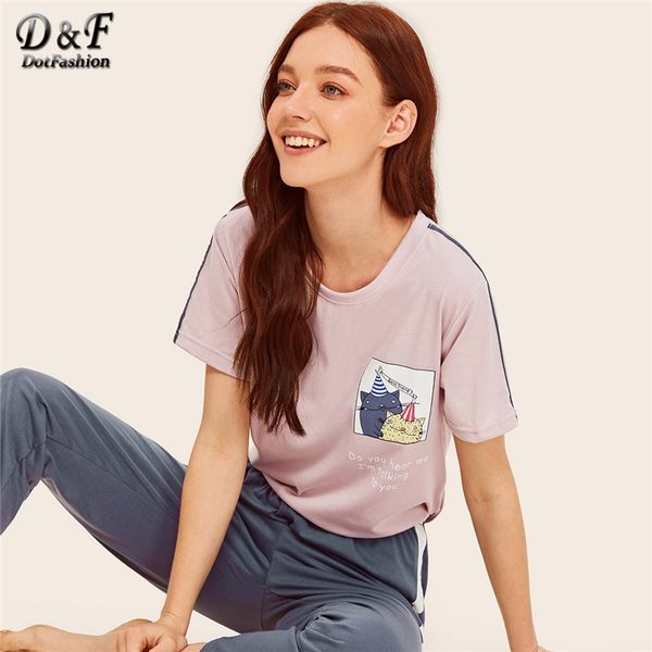 dotfashion cartoon and letter print pajamas for women sleepwear set summer 2019 short sleeve female nightwear casual pajama set, Black;red
dotfashion cartoon and letter print pajamas for women sleepwear set summer 2019 short sleeve female nightwear casual pajama set, Black;red