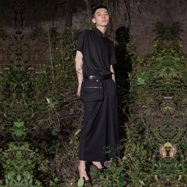 27-44 2019 new men clothing gd hair stylist model half-length skirt loose simple metal decorative pants plus size costumes, Black
27-44 2019 new men clothing gd hair stylist model half-length skirt loose simple metal decorative pants plus size costumes, Black