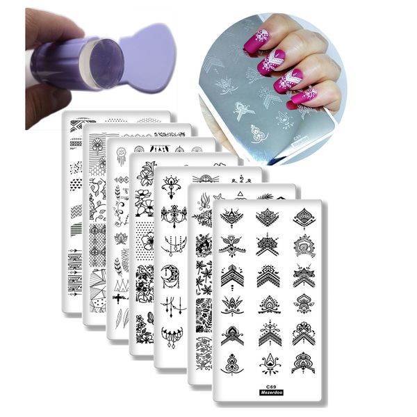 7pc nail stamping plate swirl flowers vine pattern nail template +1purple jelly stamping set french style art tools, White
7pc nail stamping plate swirl flowers vine pattern nail template +1purple jelly stamping set french style art tools, White