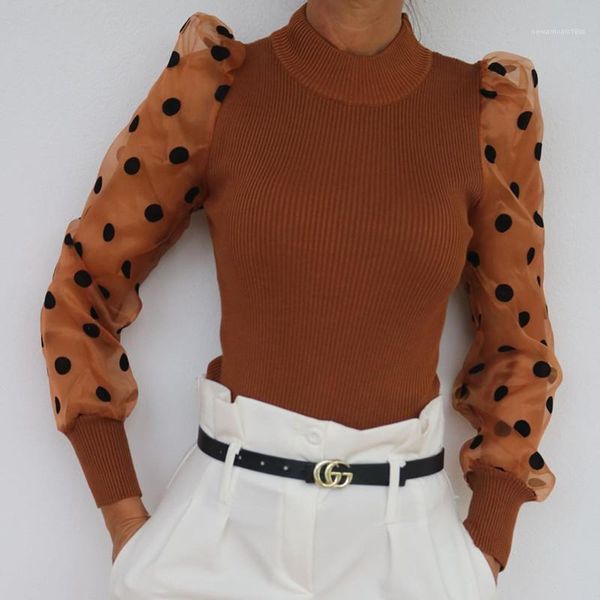 blouse elegant turtleneck female clothing womens designer mesh puff long sleeve ribbed knitted shirt loose casual polka dots, White
blouse elegant turtleneck female clothing womens designer mesh puff long sleeve ribbed knitted shirt loose casual polka dots, White