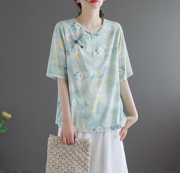 summer new literary retro round neck short-sleeved shirt female ethnic printing plate buttons 3936, White
summer new literary retro round neck short-sleeved shirt female ethnic printing plate buttons 3936, White