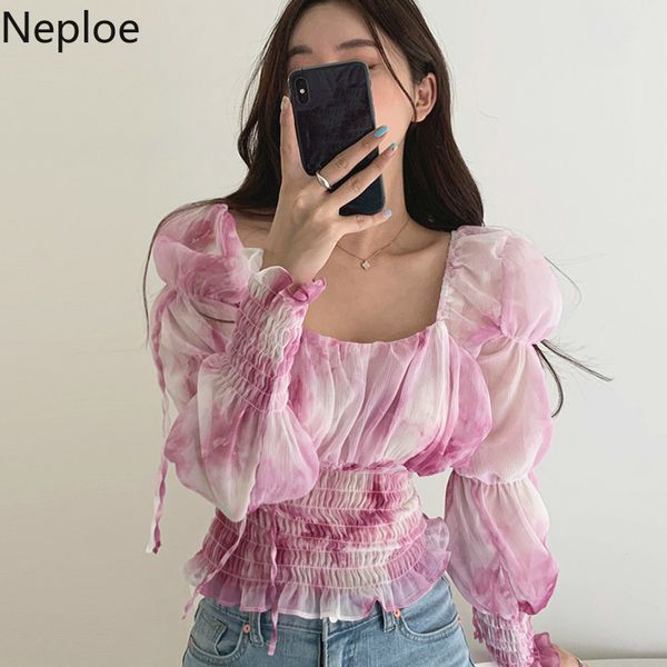 neploe tie dye chiffon womens blouses lace up lantern long sleeve square collar blusas stretch slim waist short shirt 4a787, White
neploe tie dye chiffon womens blouses lace up lantern long sleeve square collar blusas stretch slim waist short shirt 4a787, White