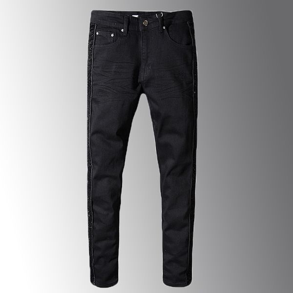 men's black shinny patchwork stretch denim slim skinny plus size pencil pants luxury fashion male jeans, Blue
men's black shinny patchwork stretch denim slim skinny plus size pencil pants luxury fashion male jeans, Blue
