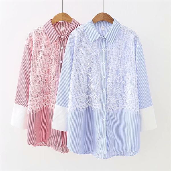 plus size turn-down kraag lange mouw blouse vrouwen sky blue & rood gestreepte kant patchwork shirt lente herfst dames, White
plus size turn-down kraag lange mouw blouse vrouwen sky blue & rood gestreepte kant patchwork shirt lente herfst dames, White