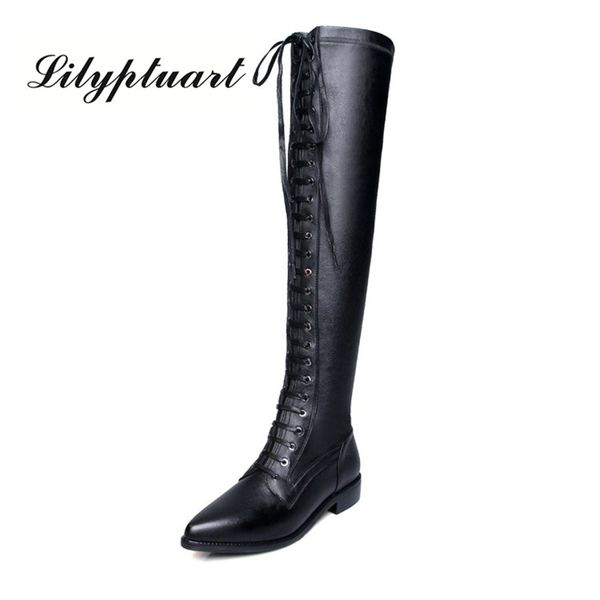2019 new british style cowhide material knight boots pointed side zipper with rubber sole over the knee boots women, Black
2019 new british style cowhide material knight boots pointed side zipper with rubber sole over the knee boots women, Black