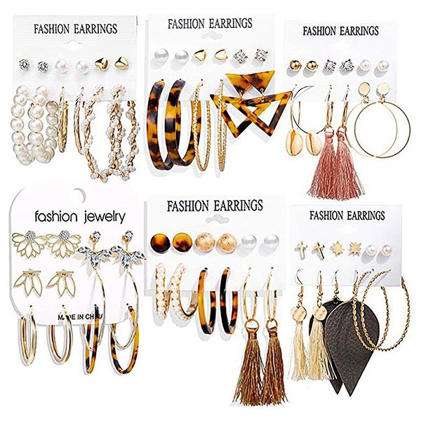 36 pairs fashion tassel earrings set for women girls bohemian acrylic hoop stud drop dangle earring leather leaf earrings, Golden;silver
36 pairs fashion tassel earrings set for women girls bohemian acrylic hoop stud drop dangle earring leather leaf earrings, Golden;silver