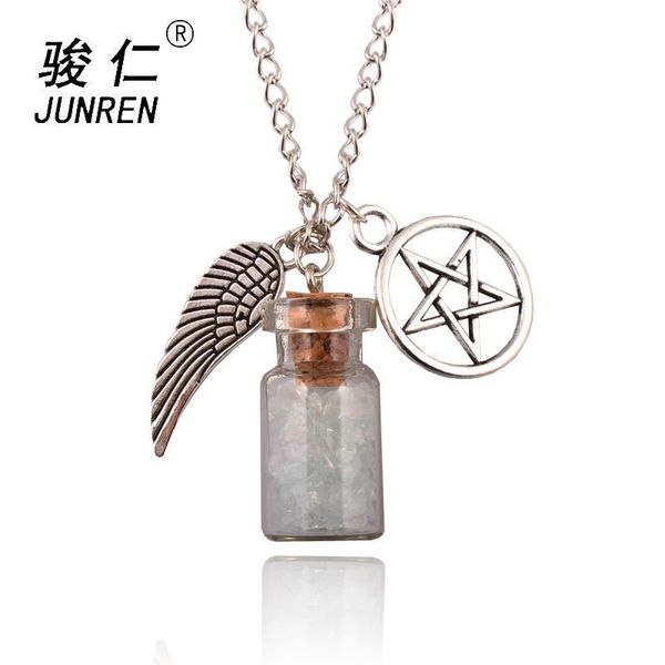 1pcs silver tone supernatural protection necklace angel wing pentagram with salt bottle pendant chain necklace
1pcs silver tone supernatural protection necklace angel wing pentagram with salt bottle pendant chain necklace