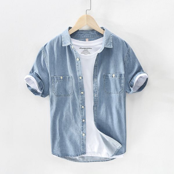 men denim shirt 100%pure cotton short sleeve fashion casual double pocket blue cowboy man y2918, White;black
men denim shirt 100%pure cotton short sleeve fashion casual double pocket blue cowboy man y2918, White;black
